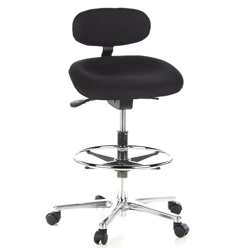 hjh OFFICE 608300 Arbeitsstuhl hoch Work MF Stoff Schwarz Stehhilfe Büro Drehhocker mit Lehne & Rollen, höhenverstellbar von hjh OFFICE