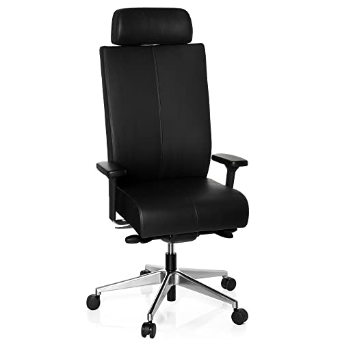 hjh OFFICE 608600 Profi Bürostuhl PRO-TEC XXL Leder Schwarz Chefsessel ergonomisch, bis 150kg belastbar, hohe Rückenlehne von hjh OFFICE