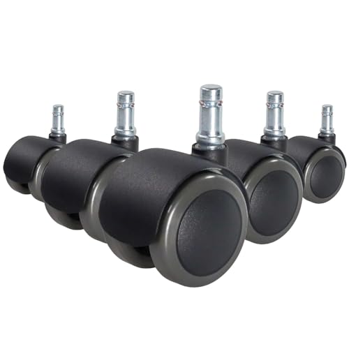 hjh OFFICE 619022 5X Hartbodenrollen 11mm / 50mm ROLO FIX Zinkgusdruck Stuhlrollen sitzgebremst für Hartböden (5er Pack) von hjh OFFICE