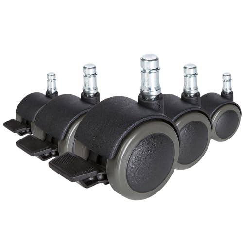 hjh OFFICE 619037 5X Hartbodenrollen mit Feststellbremse 10mm / 50mm Stuhlrollen Bürostuhl für Harte Böden von hjh OFFICE