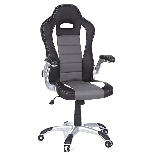 hjh OFFICE 621710 Chefsessel Game Sport Kunstleder Grau/Schwarz Gaming Stuhl Bürostuhl, Armlehnen klappbar von hjh OFFICE