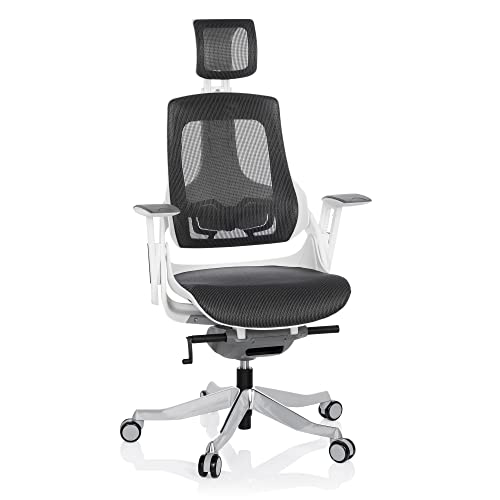 hjh OFFICE 640300 Profi Bürostuhl SPEKTRE Netz Weiß/Grau ergonomischer Drehstuhl mit Verstellbarer Rückenlehne von hjh OFFICE