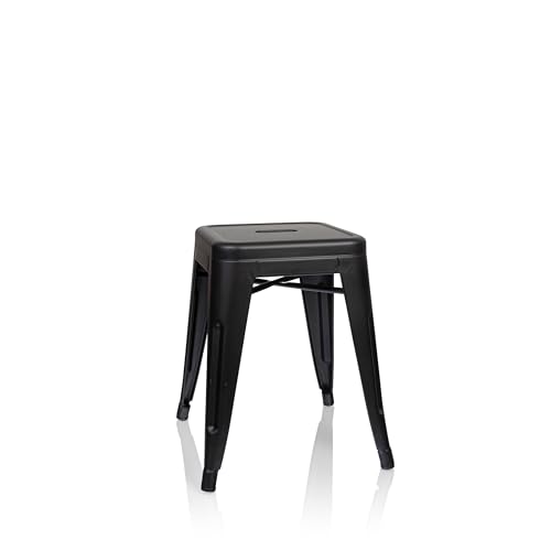 hjh OFFICE 645006 Metall Hocker VANTAGGIO Schwarz matt Sitzhocker im Industry-Design, stapelbar, niedrig von hjh OFFICE