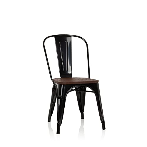 hjh OFFICE 645045 Bistrostuhl VANTAGGIO Comfort W Metall/Holz Schwarz Stuhl im Industry-Design mit Holz-Sitzfläche, stapelbar von hjh OFFICE