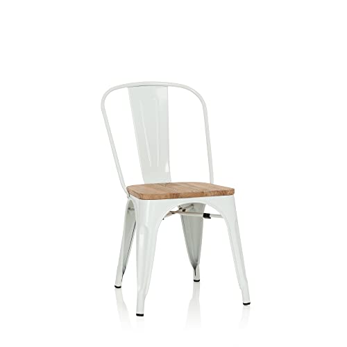 hjh OFFICE 645046 Bistrostuhl VANTAGGIO Comfort W Metall/Holz Weiß Stuhl im Industry-Design mit Holz-Sitzfläche, stapelbar von hjh OFFICE