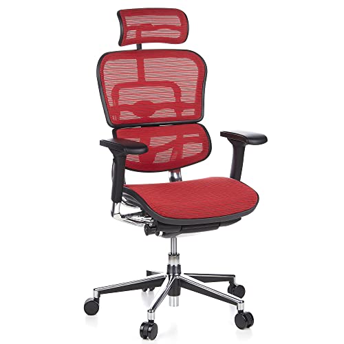 hjh OFFICE 652120 Profi Chefsessel ERGOHUMAN ergonomischer Bürostuhl mit Vollausstattung, Originales Design, Netzstoff Rot von hjh OFFICE