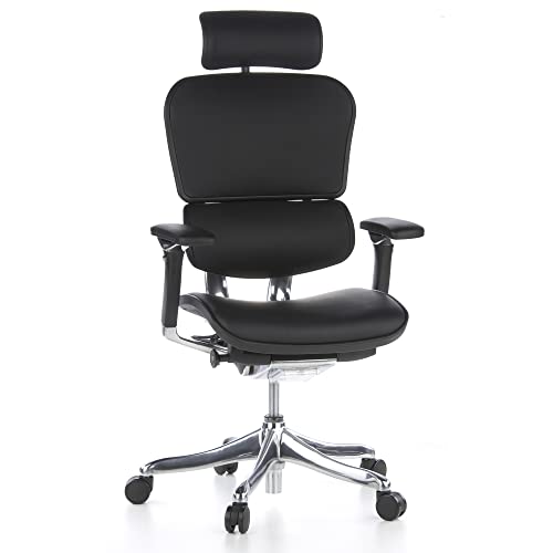 hjh OFFICE 652205 Luxus Chefsessel ERGOHUMAN Plus ergonomischer Bürostuhl mit Vollausstattung, Originales Design, Leder Schwarz von hjh OFFICE