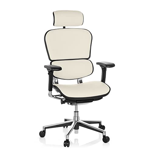 hjh OFFICE 652231 Luxus Chefsessel ERGOHUMAN ergonomischer Bürostuhl mit Vollausstattung, Originales Design, Leder Weiß von hjh OFFICE