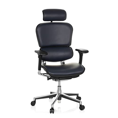hjh OFFICE 652241 Luxus Chefsessel ERGOHUMAN ergonomischer Bürostuhl mit Vollausstattung, Originales Design, Leder Dunkelblau von hjh OFFICE