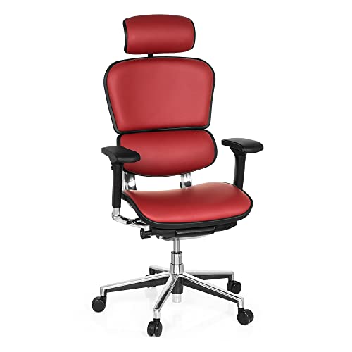 hjh OFFICE 652242 Luxus Chefsessel ERGOHUMAN ergonomischer Bürostuhl mit Vollausstattung, Originales Design, Leder Rot von hjh OFFICE