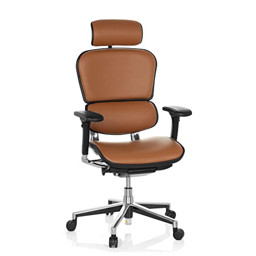 hjh OFFICE 652251 Luxus Chefsessel ERGOHUMAN ergonomischer Bürostuhl mit Vollausstattung, Originales Design, Leder Hellbraun von hjh OFFICE