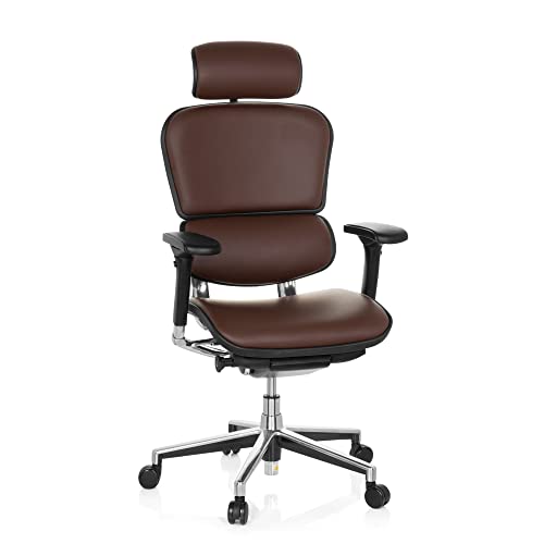 hjh OFFICE 652252 Luxus Chefsessel ERGOHUMAN ergonomischer Bürostuhl mit Vollausstattung, Originales Design, Leder Braun von hjh OFFICE
