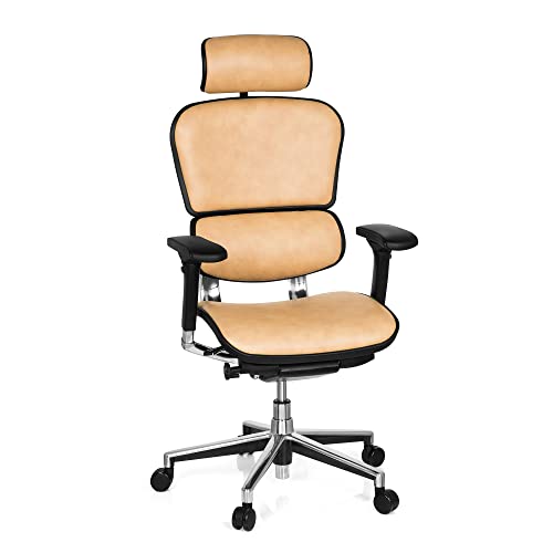 hjh OFFICE 652261 Luxus Chefsessel ERGOHUMAN ergonomischer Bürostuhl mit Vollausstattung, Originales Design, Leder Beige von hjh OFFICE