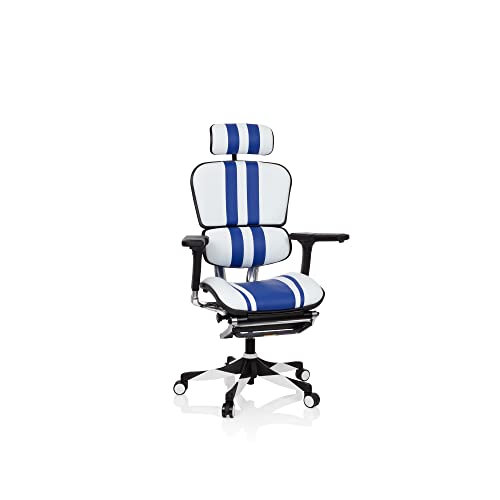 hjh OFFICE 652412 Drehstuhl ERGOHUMAN Elite PRO ergonomischer Bürostuhl mit Vollausstattung, Originales Design, Kunstleder Weiß/Blau von hjh OFFICE