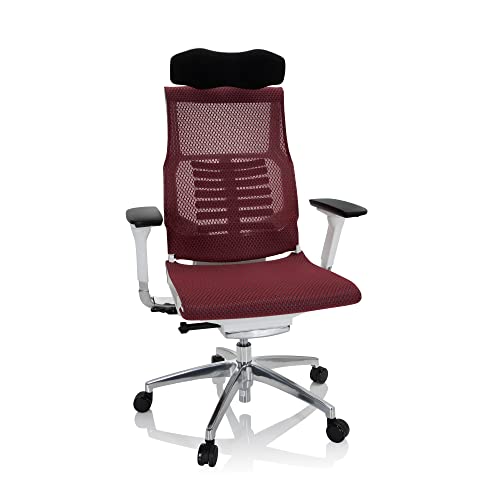 hjh OFFICE 652433 Profi Bürostuhl DYNAFIT White I Netz Rot/Weiß ergonomischer Drehstuhl, anatomische Lordosenstütze von hjh OFFICE