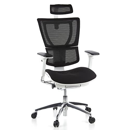 hjh OFFICE 652805 Profi Bürostuhl ERGOHUMAN Slim Stoff/Netz Schwarz/Weiß Rückenlehne verstellbar, Lordosenstütze, ergonomisch geformt von hjh OFFICE