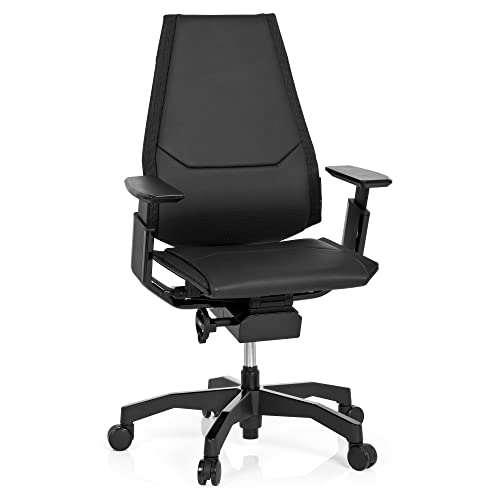 hjh OFFICE 652851 Profi Bürostuhl GENIDIA Black Leder Schwarz Chefsessel ergonomisch, Rückenlehne höhenverstellbar von hjh OFFICE