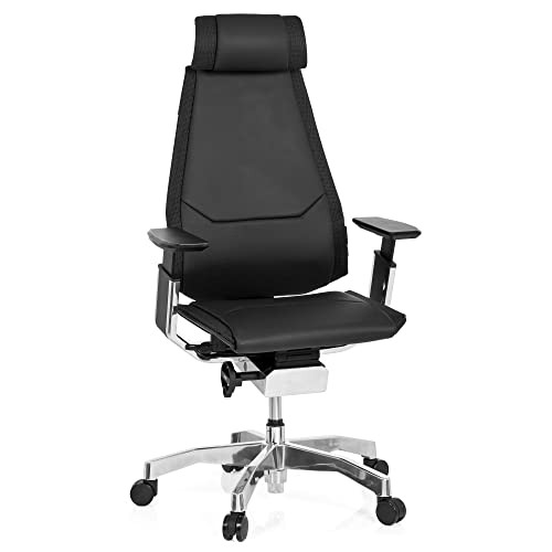 hjh OFFICE 652852 Profi Bürostuhl GENIDIA PRO Leder Schwarz Hochwertiger Bürosessel, individuell einstellbar, ergonomisch von hjh OFFICE