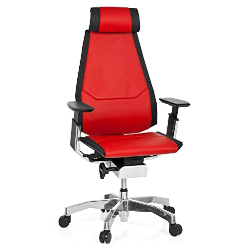 hjh OFFICE 652853 Profi Bürostuhl GENIDIA PRO Leder Rot Hochwertiger Bürosessel, individuell einstellbar, ergonomisch von hjh OFFICE