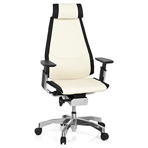 hjh OFFICE 652857 Profi Bürostuhl GENIDIA PRO Leder Weiß Hochwertiger Bürosessel, individuell einstellbar, ergonomisch von hjh OFFICE