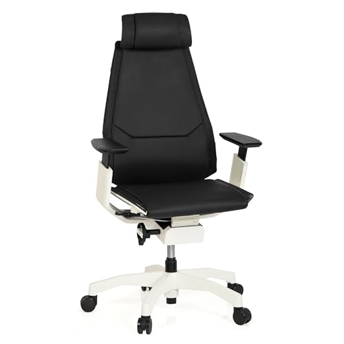 hjh OFFICE 652863 Profi Bürostuhl GENIDIA PRO Leder Schwarz/Weiß Hochwertiger Bürosessel, individuell einstellbar, ergonomisch von hjh OFFICE