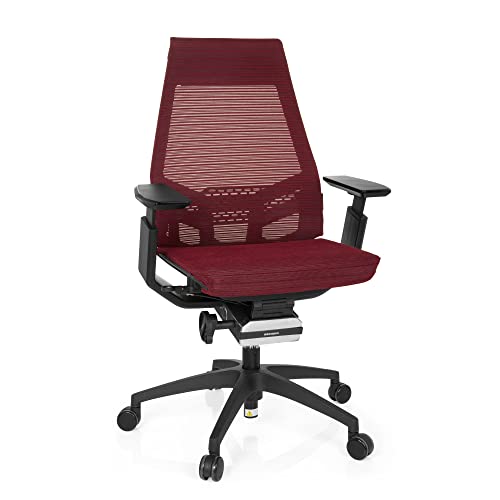 hjh OFFICE 652880 Profi Bürostuhl GENIDIA SMART Black Netzstoff Rot ergonomischer Drehstuhl mit verstellbaren Armlehnen, Sitz neigbar von hjh OFFICE