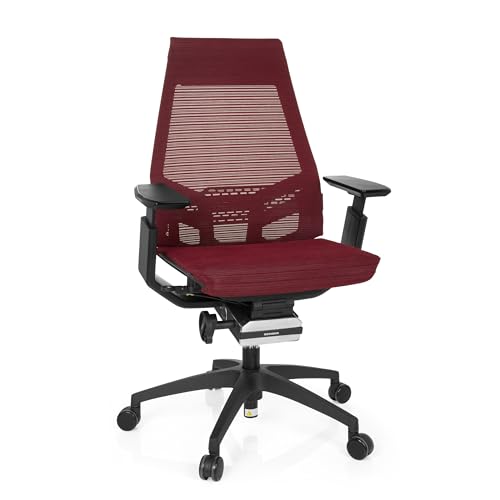 hjh OFFICE 652880 Profi Bürostuhl GENIDIA SMART Black Netzstoff Rot ergonomischer Drehstuhl mit verstellbaren Armlehnen, Sitz neigbar von hjh OFFICE