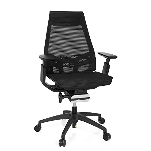 hjh OFFICE 652884 Profi Bürostuhl GENIDIA SMART Black Netzstoff Schwarz ergonomischer Drehstuhl mit verstellbaren Armlehnen, Sitz neigbar von hjh OFFICE