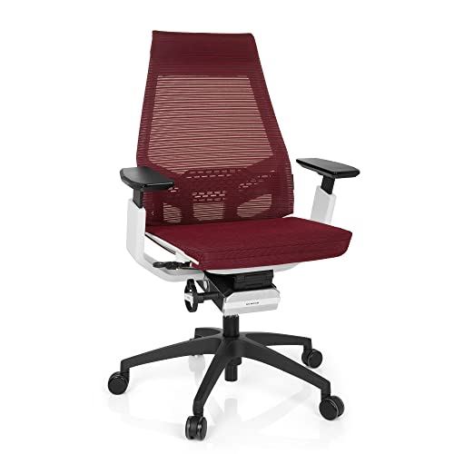 hjh OFFICE 652886 Profi Bürostuhl GENIDIA SMART White Netzstoff Rot ergonomischer Drehstuhl mit verstellbaren Armlehnen, Sitz neigbar von hjh OFFICE