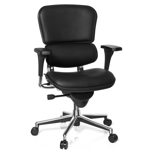 hjh OFFICE 652985 Chefsessel ERGOHUMAN Base ergonomischer Bürostuhl mit Vollausstattung, Originales Design, Leder Schwarz von hjh OFFICE