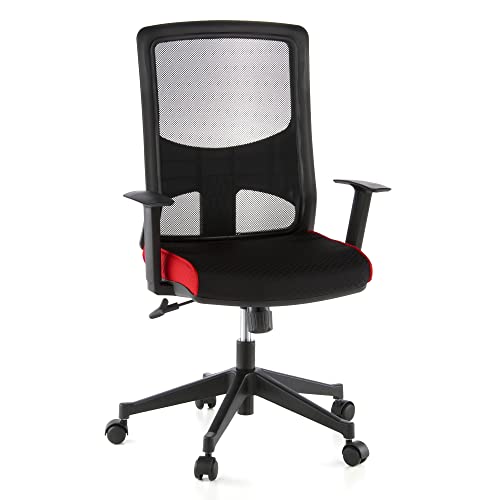 hjh OFFICE 653130 Bürostuhl LAVITA Stoff/Netz Schwarz/Rot Drehstuhl ergonomische Rückenlehne, Armlehnen verstellbar von hjh OFFICE