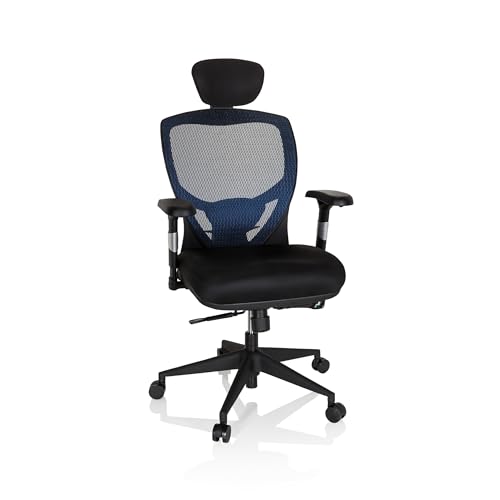 hjh OFFICE Profi Bürostuhl Venus Base Stoff/Netz Ergonomischer Drehstuhl, Rückenlehne verstellbar, Sitztiefenverstellung, Blau/Schwarz 657110 von hjh OFFICE