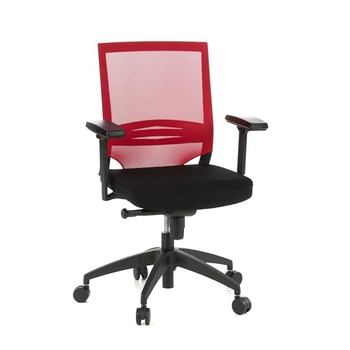 hjh OFFICE 657233 Profi Bürostuhl Porto Base Stoff/Netz Rot Drehstuhl ergonomisch, Armlehnen & Lordosenstütze verstellbar von hjh OFFICE