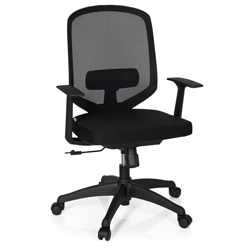 hjh OFFICE 657610 Profi Bürostuhl Delight Stoff Schwarz Drehstuhl ergonomisch, Lordosenstütze höhenverstellbar, Netzrücken von hjh OFFICE