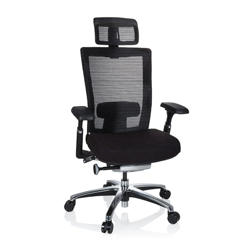 hjh OFFICE 657650 Profi Bürostuhl NOVA PRO I Netzstoff Schwarz Schreibtischstuhl ergonomisch mit Kopfstütze von hjh OFFICE