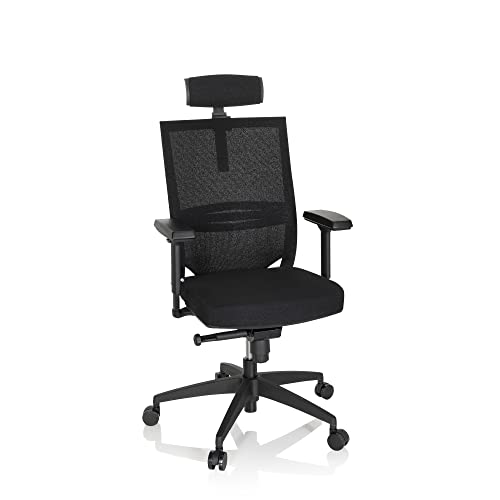 hjh OFFICE 657663 Profi Bürostuhl Porto MAX HIGH I Stoff Schwarz Drehstuhl ergonomisch, Kopfstütze & Armlehnen verstellbar von hjh OFFICE