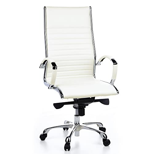 hjh OFFICE 660510 Profi Chefsessel Parma 20 Leder Weiß Bürostuhl Drehstuhl, hohe Rückenlehne ergonomisch von hjh OFFICE