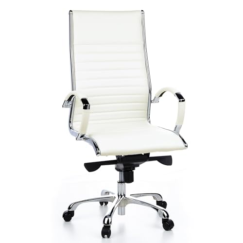 hjh OFFICE 660510 Profi Chefsessel Parma 20 Leder Weiß Bürostuhl Drehstuhl, hohe Rückenlehne ergonomisch von hjh OFFICE