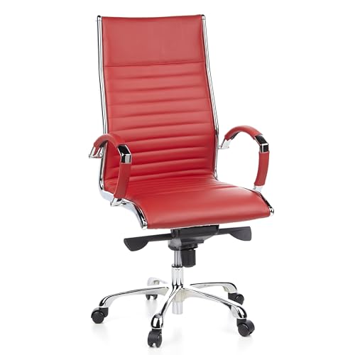 hjh OFFICE 660530 Profi Chefsessel Parma 20 Leder Rot Bürostuhl Drehstuhl, hohe Rückenlehne ergonomisch von hjh OFFICE