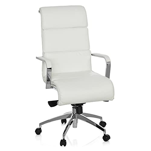 hjh OFFICE 660939 XXL Chefsessel GALESA Echt-Leder Weiß Bürostuhl mit hoher Rückenlehne, gepolstert von hjh OFFICE