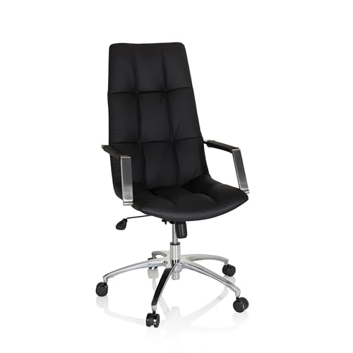 hjh OFFICE 661005 Bürostuhl SARANTO PRO Leder Schwarz moderner Schreibtischsessel Drehstuhl, hohe Rückenlehne von hjh OFFICE