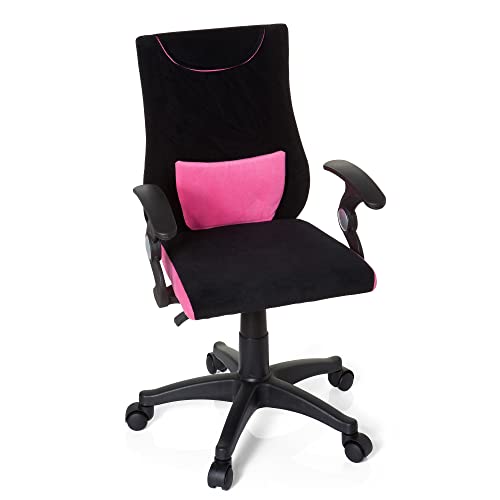 hjh OFFICE 670450 Kinderschreibtischstuhl KIDDY PRO AL Stoff Schwarz/Pink ergonomischer Kinderdrehstuhl Bürostuhl, höhenverstellbar von hjh OFFICE