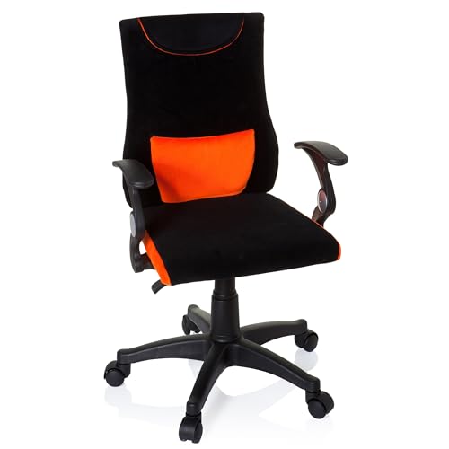 hjh OFFICE 670480 Kinder- und Jugenddrehstuhl KIDDY PRO AL Stoff Schwarz/Orange Kinderbürostuhl Schreibtischstuhl mit Armlehnen von hjh OFFICE