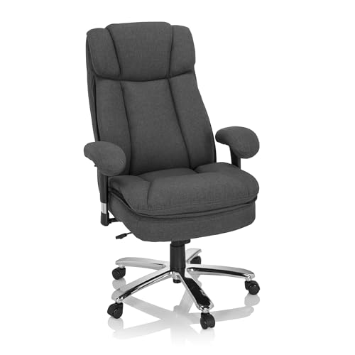 hjh OFFICE Bürostuhl gepolstert Builder XXL I Stoff Chefsessel bis 180kg belastbar, hohe Rückenlehne, Dunkelgrau 691014 von hjh OFFICE