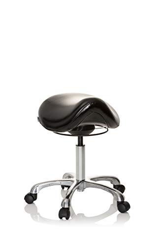 hjh OFFICE 702310 Arbeitshocker Ortho SIT Kunstleder Schwarz ergonomischer Sattelhocker mit Rollen, höhenverstellbar von hjh OFFICE