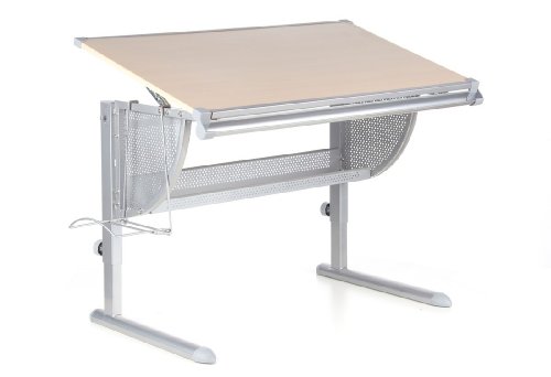 hjh OFFICE 705010 Kinderschreibtisch NENOS buche silber, neigbare Tischplatte,mitwachsend ideal für Schulkinder, gute solide Verarbeitung, Schreibtisch höhenverstellbar, Jugend Schreibtisch von hjh OFFICE