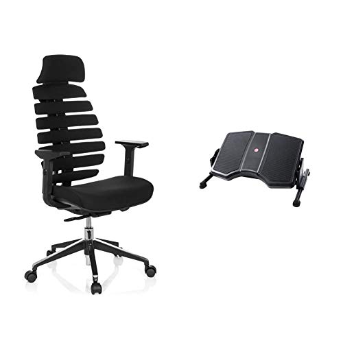 hjh OFFICE 714540 Profi Bürostuhl Ergo LINE II PRO Stoff Schwarz ergonomischer Drehstuhl + Fußstütze Büro PODI II Schwarz ergonomische Fußablage von hjh OFFICE