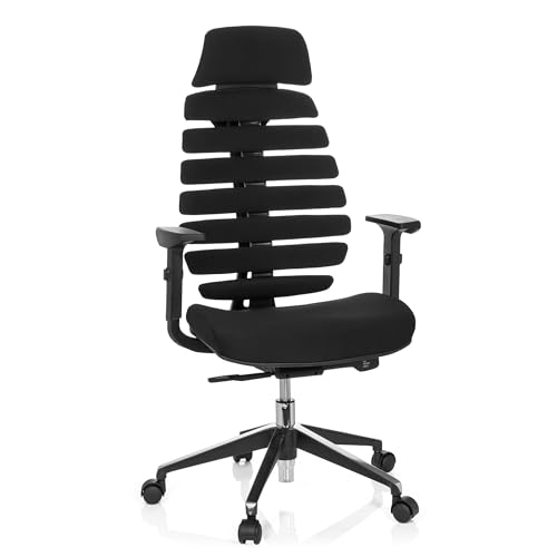 hjh OFFICE Profi Bürostuhl ergonomisch Ergo LINE II PRO Stoff Schwarz, Drehstuhl mit Kopfstütze, höhenverstellbare Armlehnen, Schwarz von hjh OFFICE