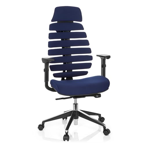 hjh OFFICE Profi Bürostuhl ergonomisch Ergo LINE II PRO Stoff Schwarz, Drehstuhl mit Kopfstütze, höhenverstellbare Armlehnen, Blau von hjh OFFICE
