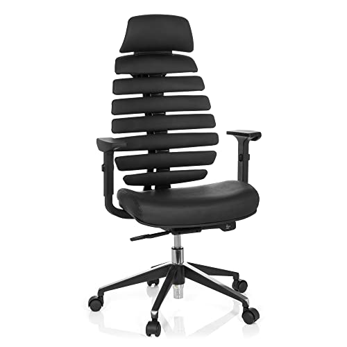 hjh OFFICE 714560 Profi Bürostuhl Ergo LINE II PRO Leder Schwarz, ergonomischer Drehstuhl, GS geprüft, TÜV Süd nach DIN EN 1335-1, 1335-2 von hjh OFFICE